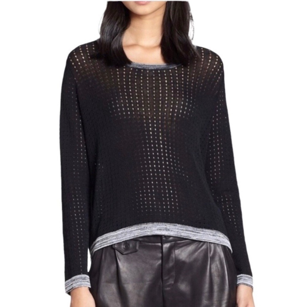 RAG‎ & BONE Ariana Perforated Split-Back Pullover Sweater Black Size: XS